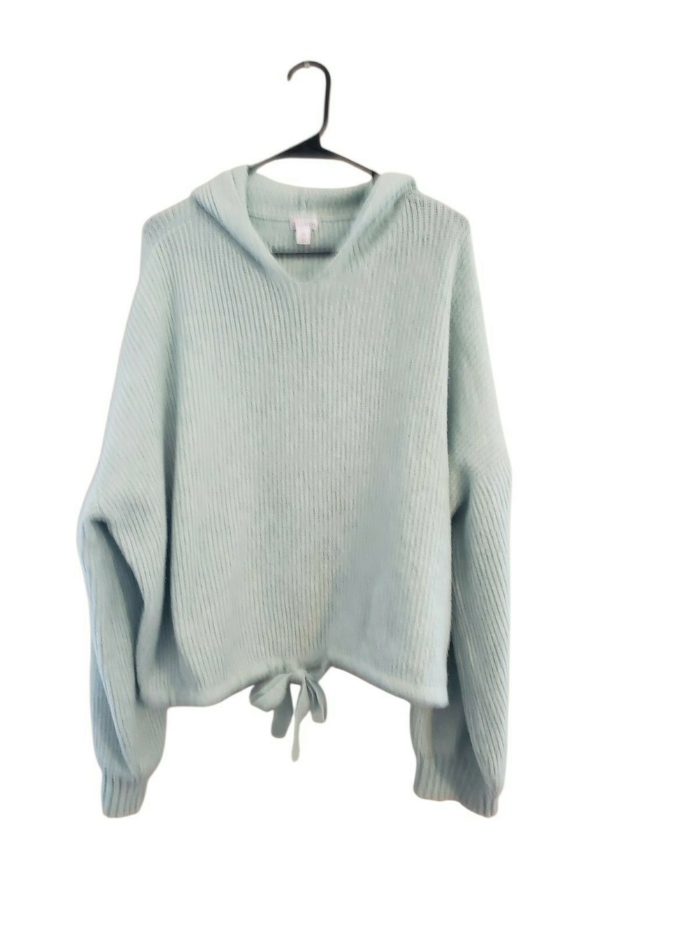 flirtitude Active Mint Ribbed Hoodie Sweater with Tie Hem